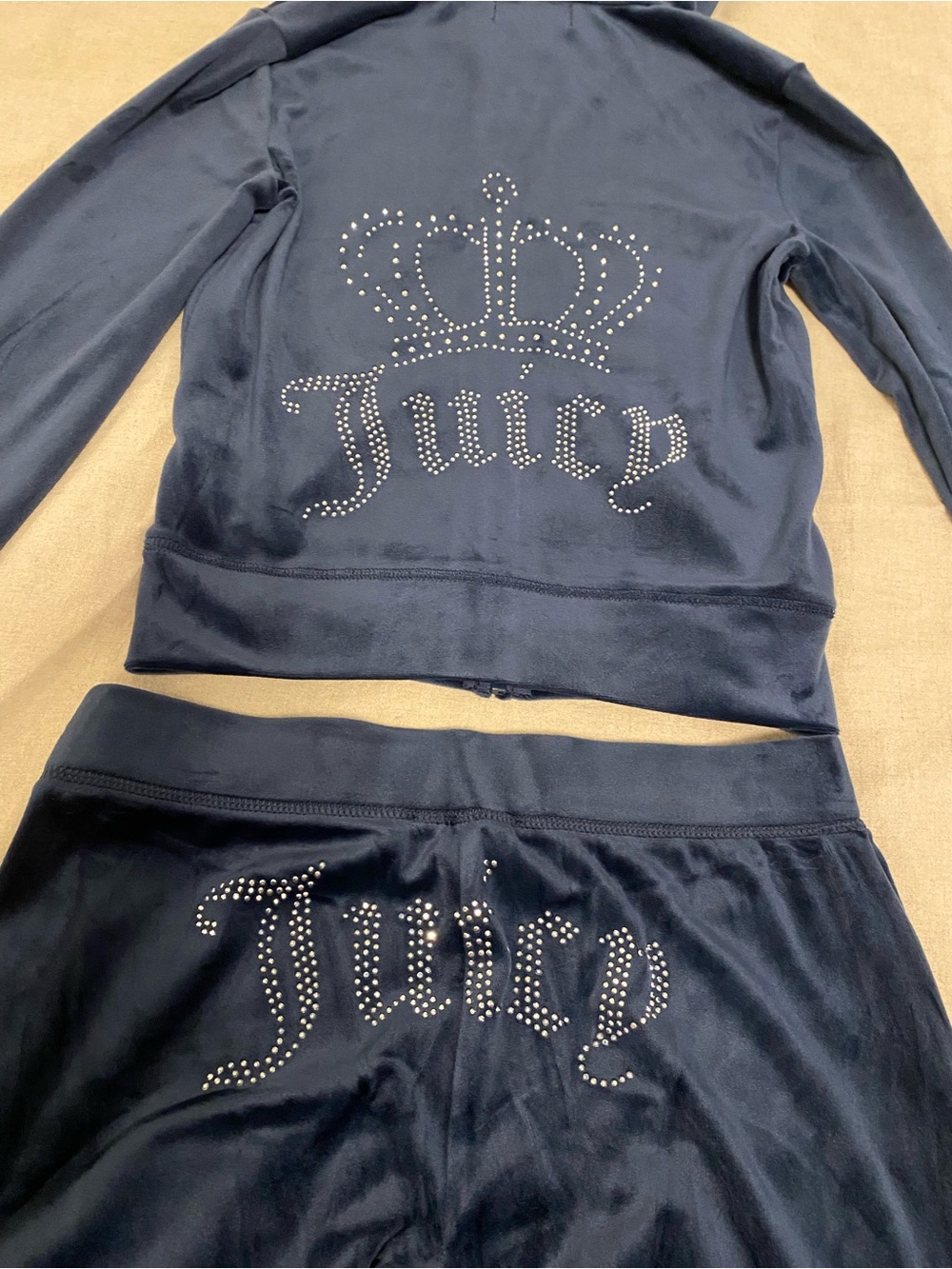 Juicy Couture Regal Blue Velour Big Bling OG Rhinestone Crown Tracksuit Set xs
